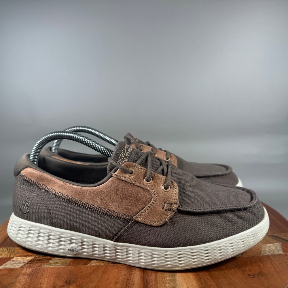 Skechers On-The-Go 53803 Mens Brown Khaki Boat Shoes Goga Max Loafers Size 8